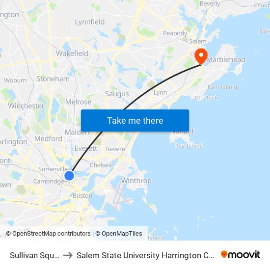 Sullivan Square to Salem State University Harrington Campus map