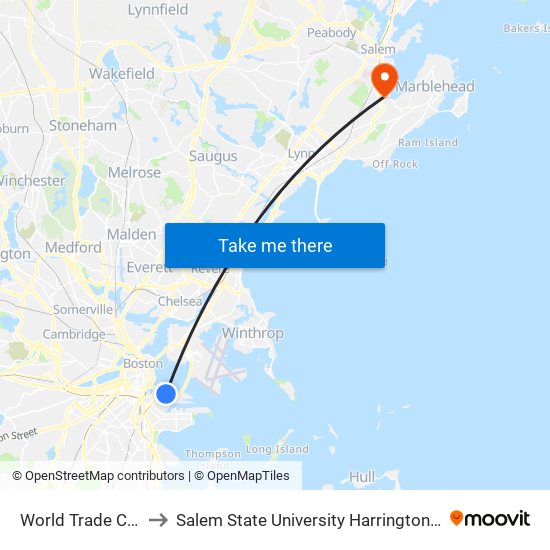 World Trade Center to Salem State University Harrington Campus map