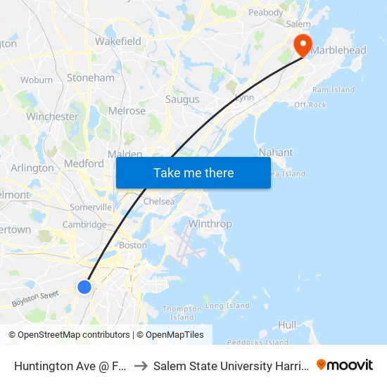 Huntington Ave @ Fenwood Rd to Salem State University Harrington Campus map
