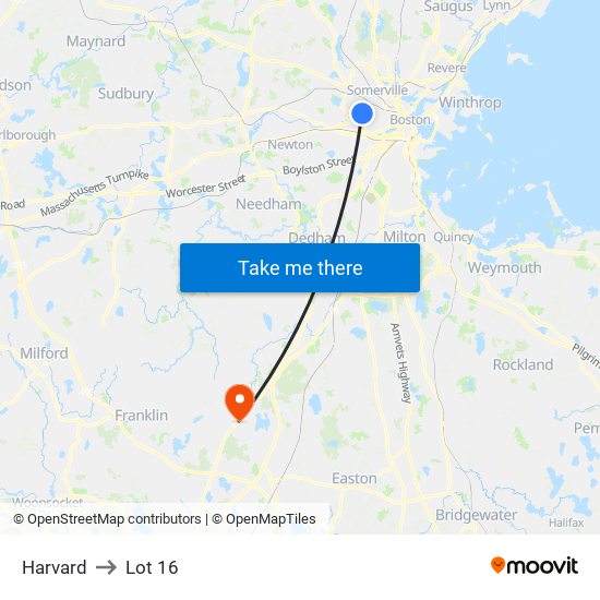 Harvard to Lot 16 map
