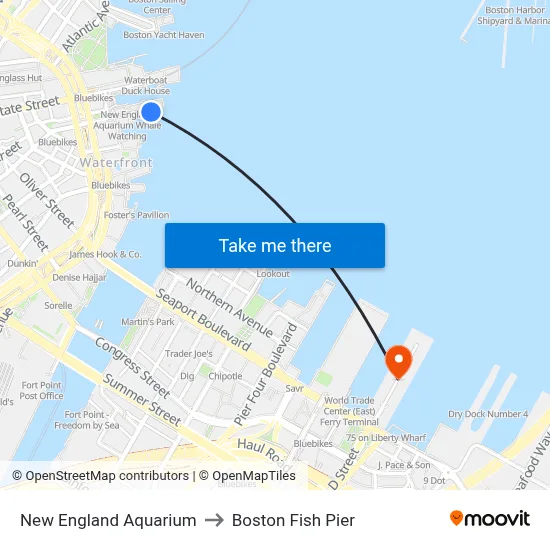 New England Aquarium to Boston Fish Pier map