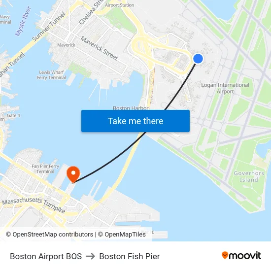 Boston Airport BOS to Boston Fish Pier map
