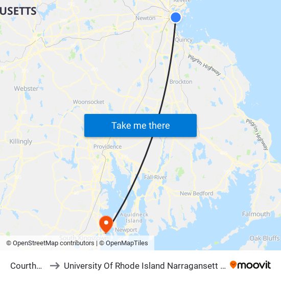 Courthouse to University Of Rhode Island Narragansett Bay Campus map