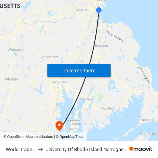 World Trade Center to University Of Rhode Island Narragansett Bay Campus map