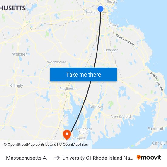 Massachusetts Ave @ Holyoke St to University Of Rhode Island Narragansett Bay Campus map