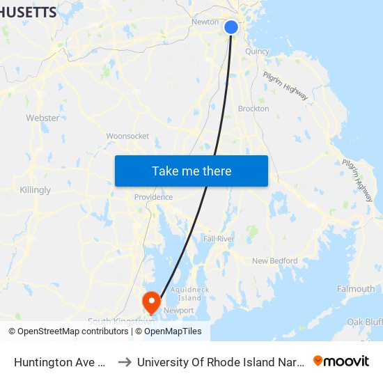 Huntington Ave @ Fenwood Rd to University Of Rhode Island Narragansett Bay Campus map