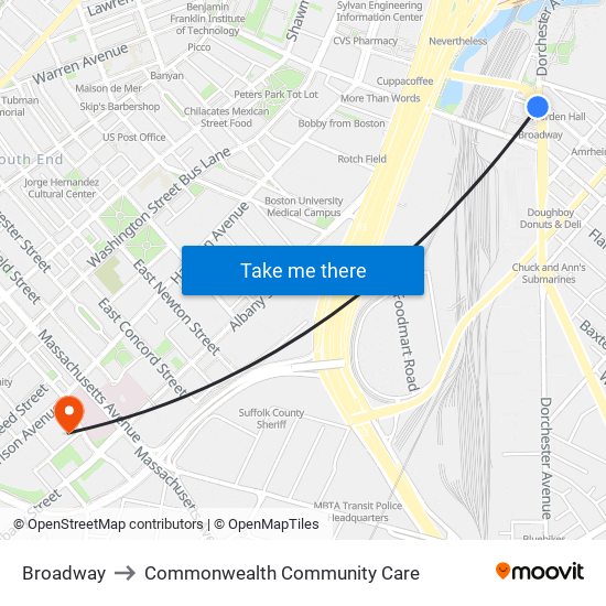 Broadway to Commonwealth Community Care map