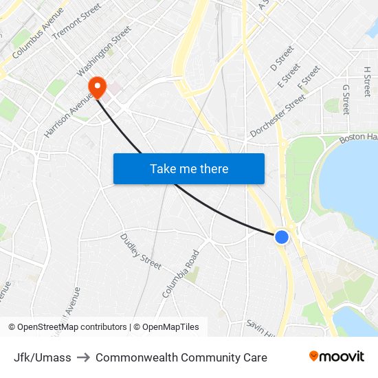 Jfk/Umass to Commonwealth Community Care map