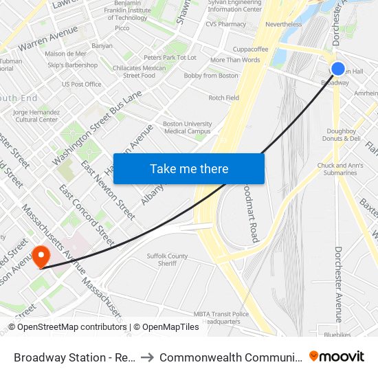 Broadway Station - Red Line to Commonwealth Community Care map