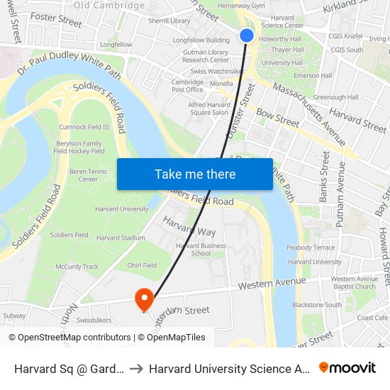 Harvard Sq @ Garden St - Dawes Island to Harvard University Science And Engineering Complex (Sec) map