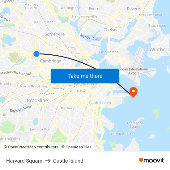 Harvard Square to Castle Island map