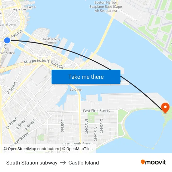 South Station subway to Castle Island map