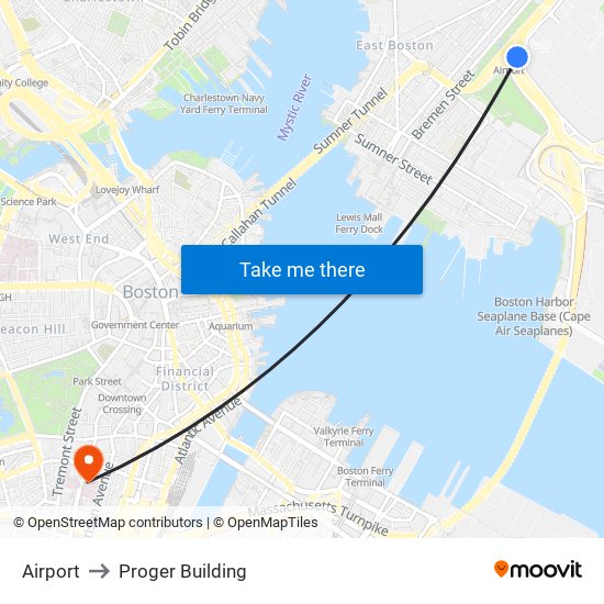 Airport to Proger Building map