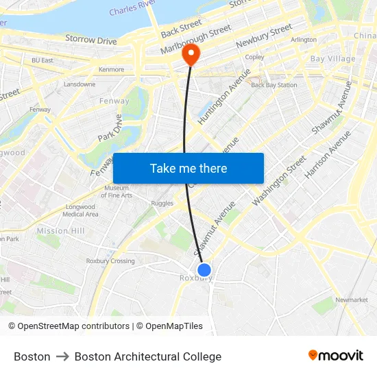 Boston to Boston Architectural College map