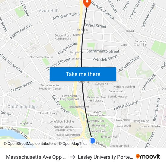 Massachusetts Ave Opp Holyoke St to Lesley University Porter Campus map