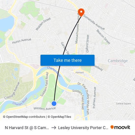 N Harvard St @ S Campus Dr to Lesley University Porter Campus map