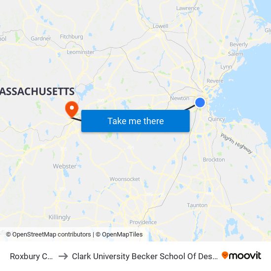 Roxbury Crossing to Clark University Becker School Of Design And Technology map