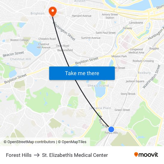 Forest Hills to St. Elizabeth's Medical Center map