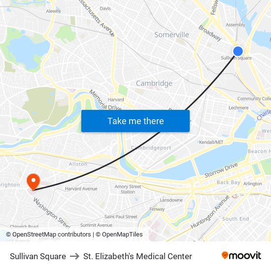 Sullivan Square to St. Elizabeth's Medical Center map