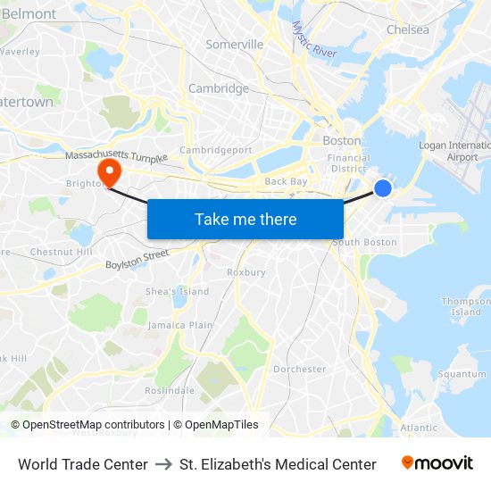 World Trade Center to St. Elizabeth's Medical Center map