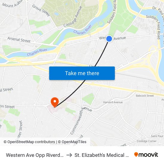Western Ave Opp Riverdale St to St. Elizabeth's Medical Center map