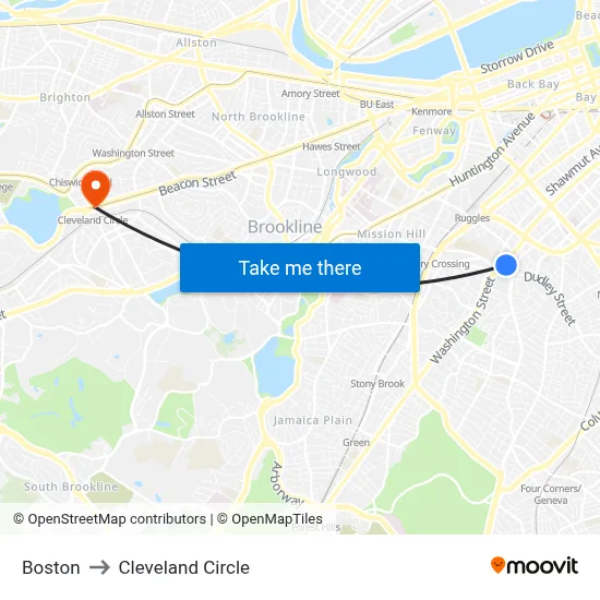 Boston to Cleveland Circle map