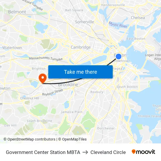 Government Center Station MBTA to Cleveland Circle map