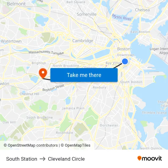 South Station to Cleveland Circle map