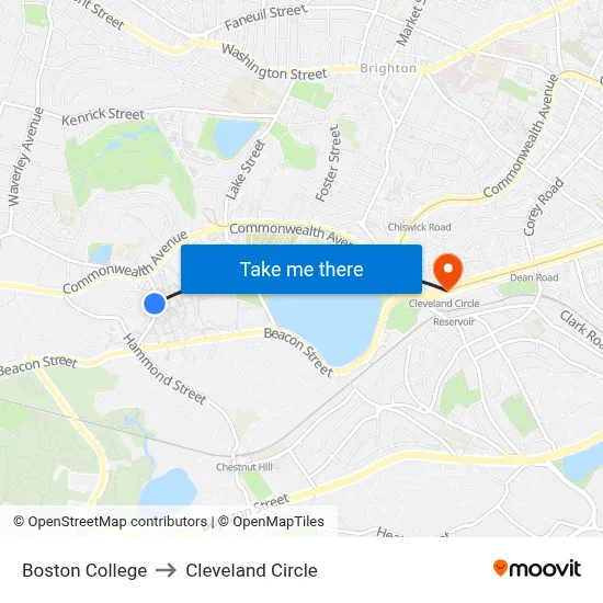 Boston College to Cleveland Circle map