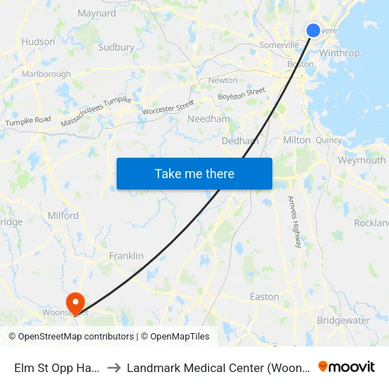 Elm St Opp Haskell Ave to Landmark Medical Center (Woonsocket Hospital) map