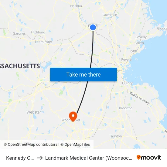 Kennedy Center to Landmark Medical Center (Woonsocket Hospital) map