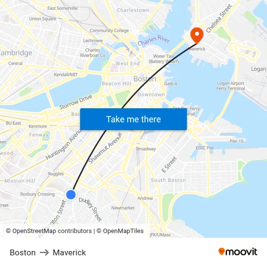 Boston to Maverick map