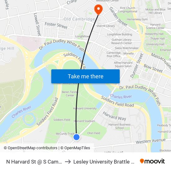 N Harvard St @ S Campus Dr to Lesley University Brattle Campus map