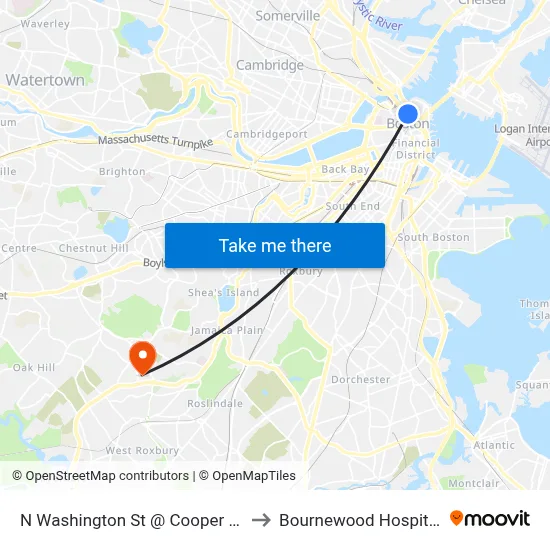 N Washington St @ Cooper St to Bournewood Hospital map