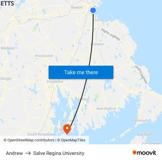 Andrew to Salve Regina University map