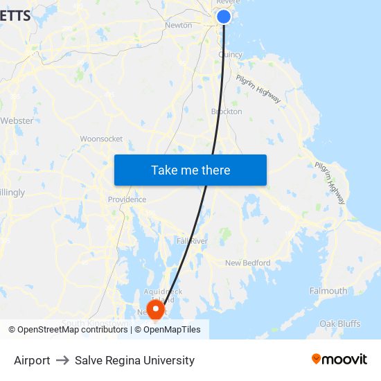 Airport to Salve Regina University map