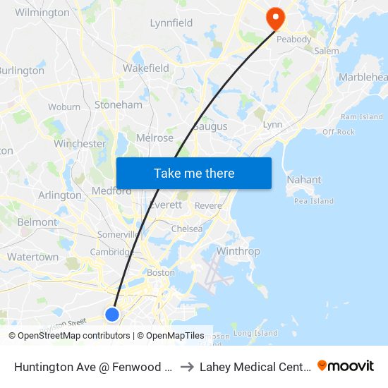 Huntington Ave @ Fenwood Rd to Lahey Medical Center map