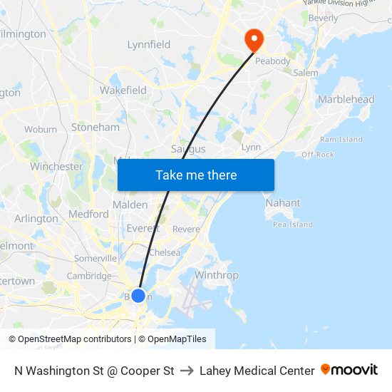 N Washington St @ Cooper St to Lahey Medical Center map