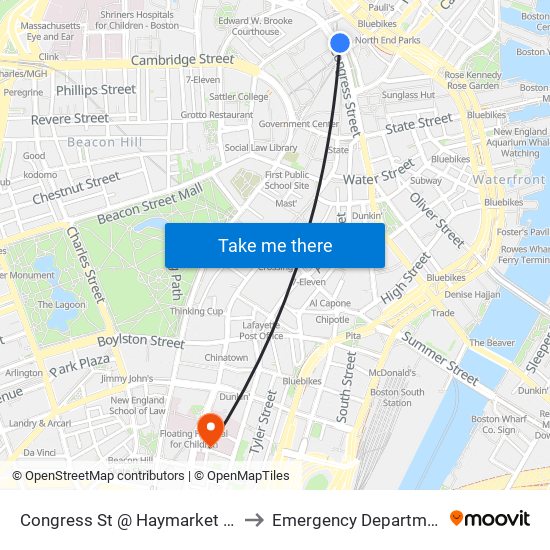 Congress St @ Haymarket Sta to Emergency Department map