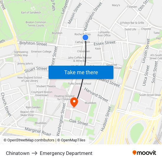 Chinatown to Emergency Department map