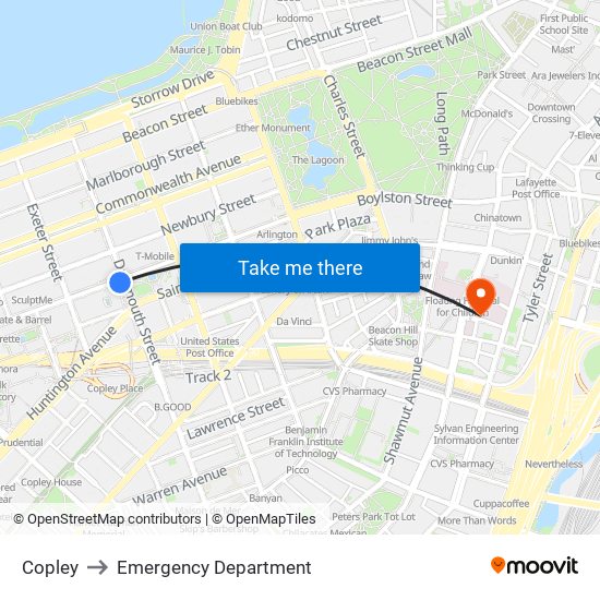 Copley to Emergency Department map