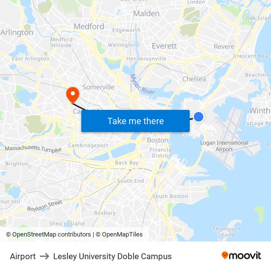 Airport to Lesley University Doble Campus map