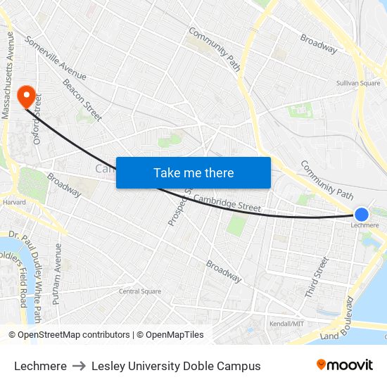 Lechmere to Lesley University Doble Campus map
