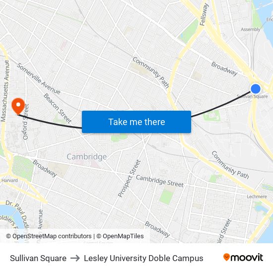 Sullivan Square to Lesley University Doble Campus map