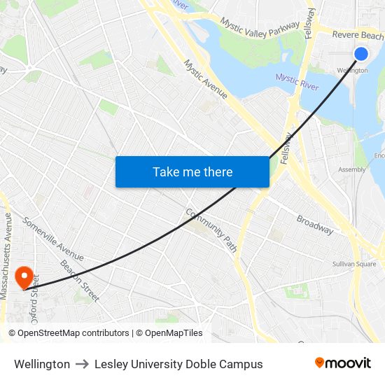 Wellington to Lesley University Doble Campus map