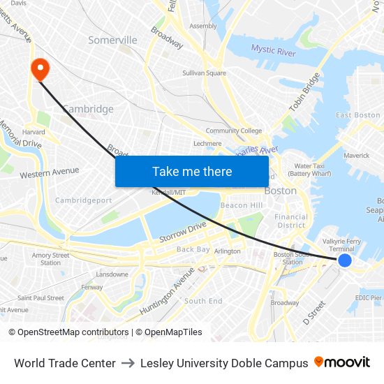 World Trade Center to Lesley University Doble Campus map