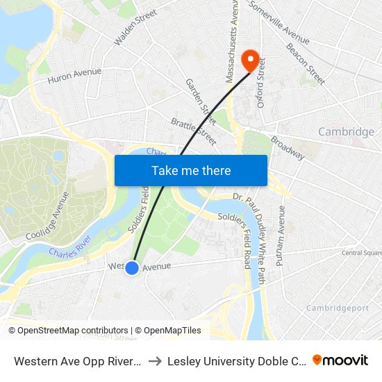 Western Ave Opp Riverdale St to Lesley University Doble Campus map