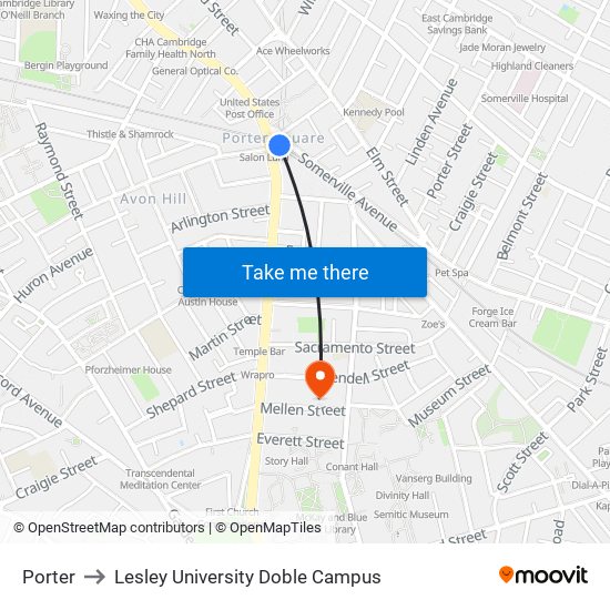 Porter to Lesley University Doble Campus map