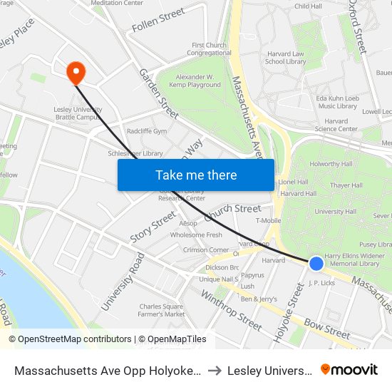 Massachusetts Ave Opp Holyoke St to Lesley University map