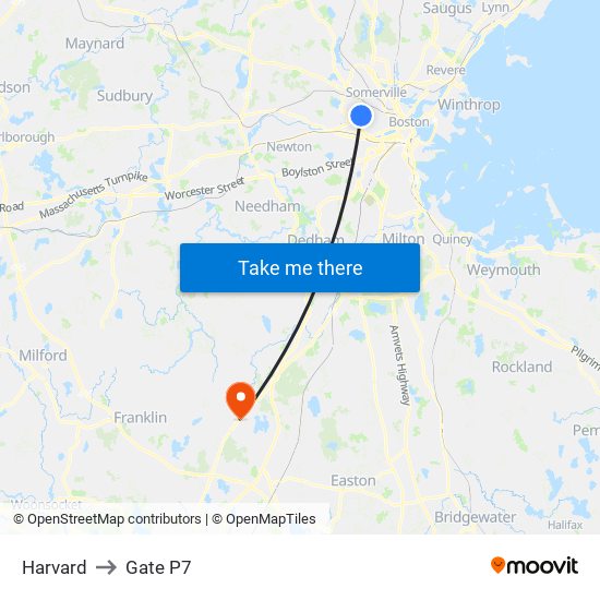Harvard to Gate P7 map